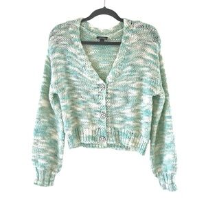 Wild Fable Cropped Chunky Cardigan Mint Green Space Dye Knit S Soft Sweater